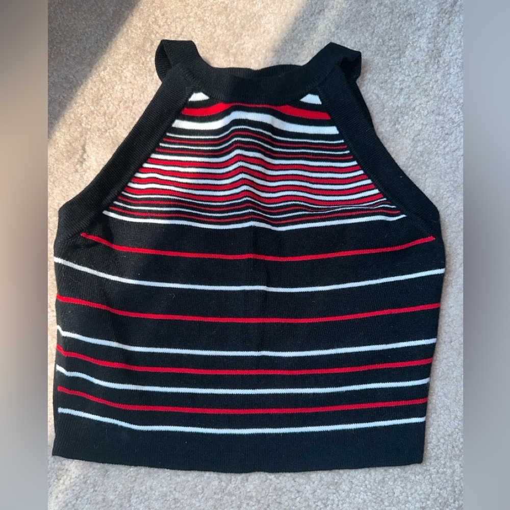 Hera Collection red white black Striped sweater crop top open back